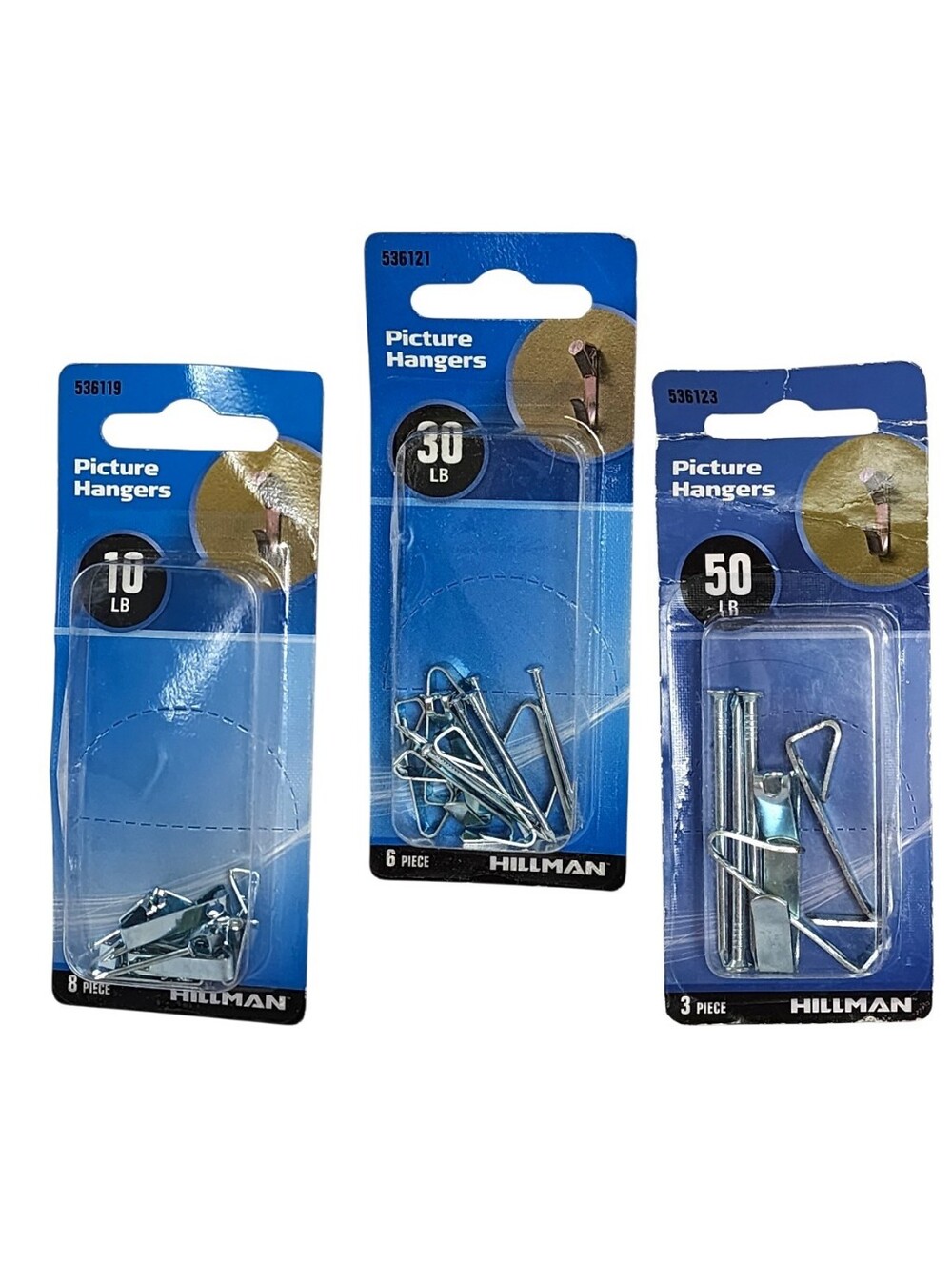 3 Boxes Of Hillman Picture Hanging Hardware, 10lbs-50lbs